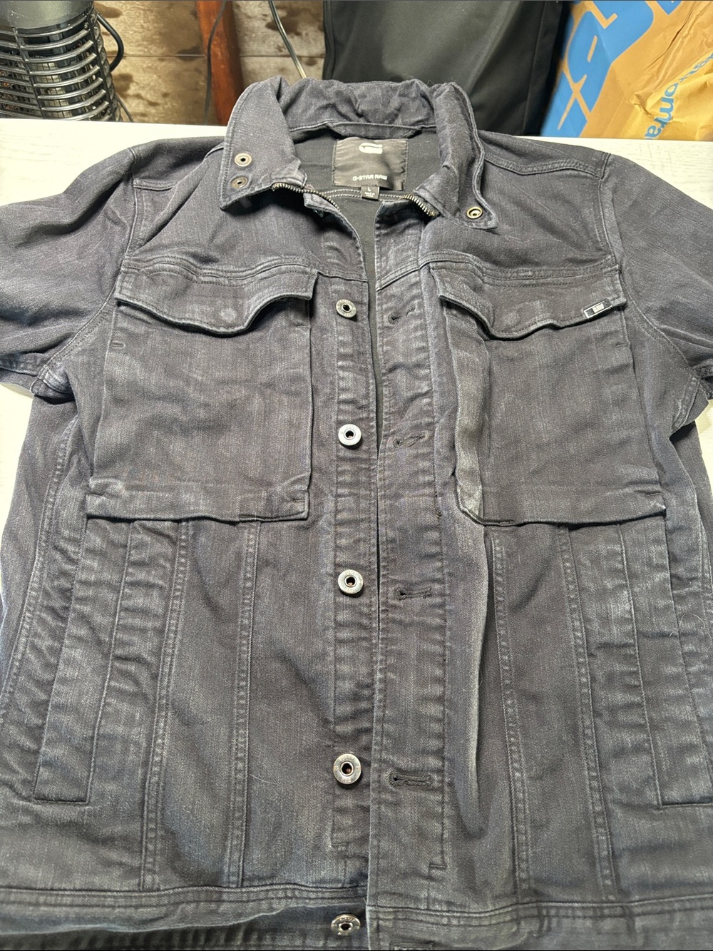 G-Star Men's Dark Gray Button-Front Casual Denim Shirt Jacket